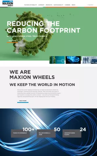 Screenshot der Homepage der neuen Maxion Wheels Website