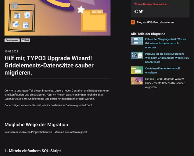 Screenshot eines Blogbeitrags mit Auflistung der Blogreihe