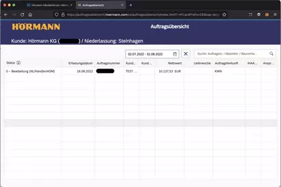 Screenshot Auftragsübersicht