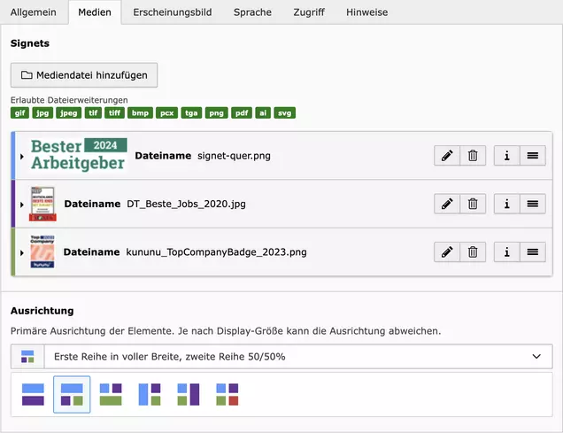 Screenshot des Signet-Inhaltselements im TYPO3-Backend