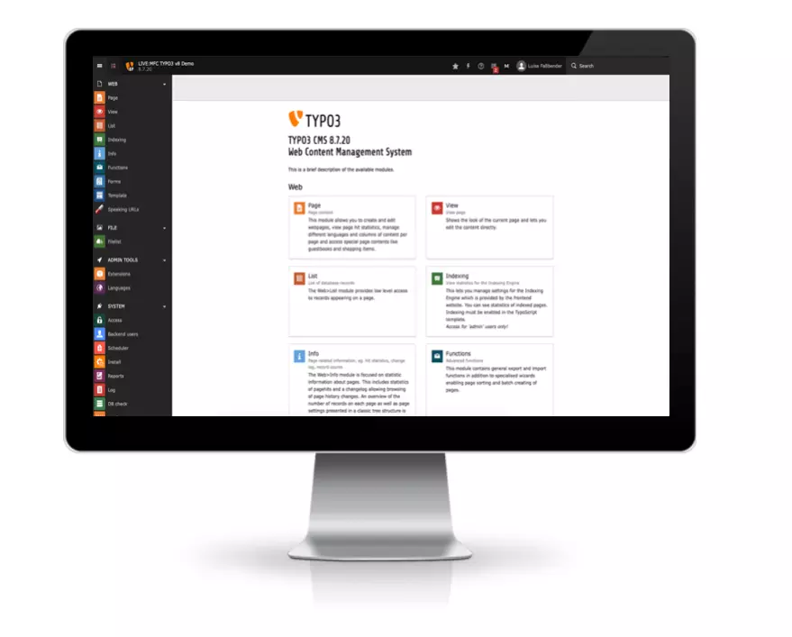 Ansicht eines TYPO3-Backends auf einem Monitor